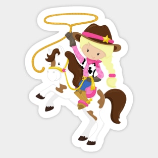 Cowgirl, Sheriff, Horse, Lasso, Blonde Hair Sticker